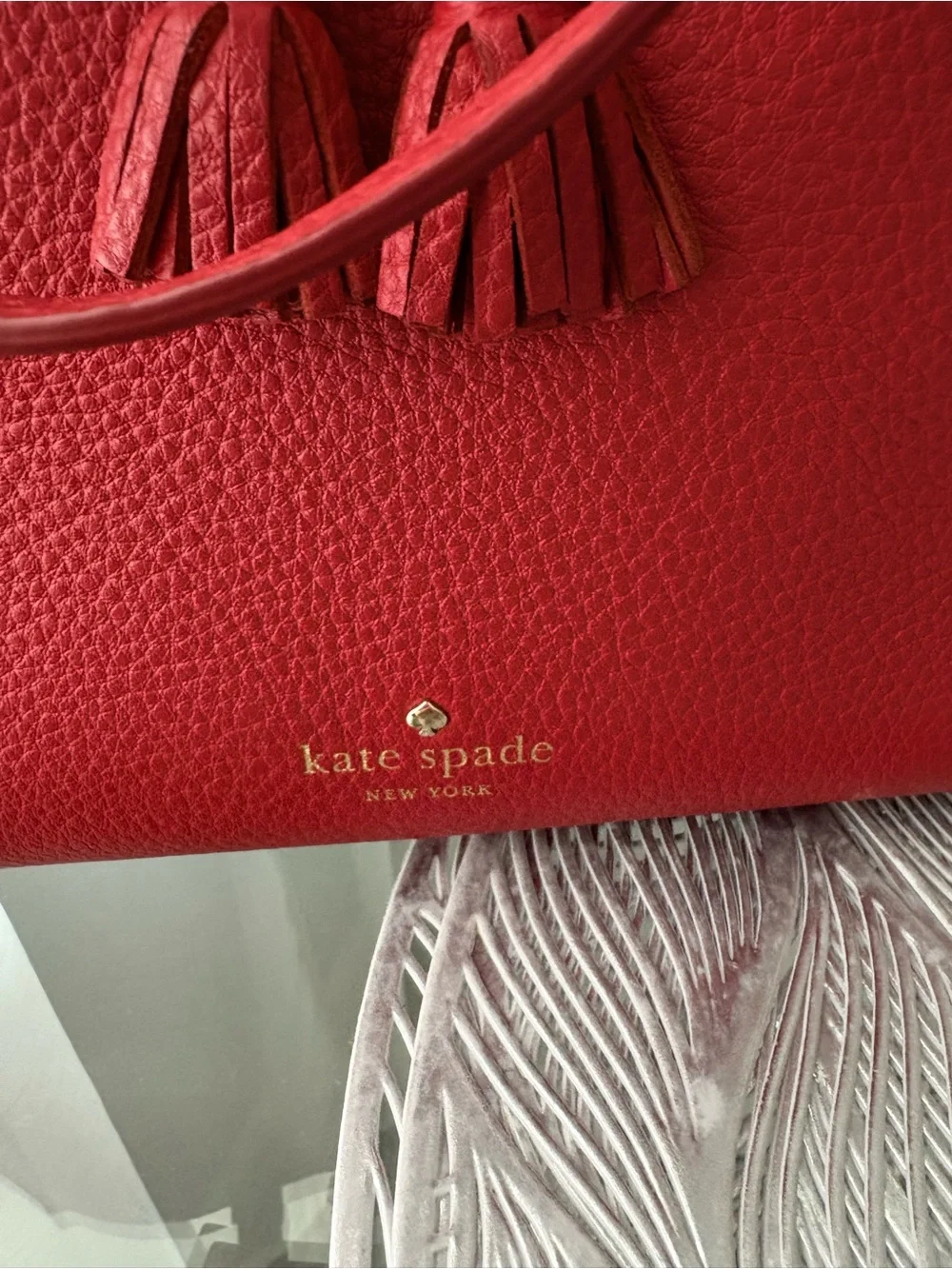 kate spade Red Leather Tassel Satchel with Bow Detail